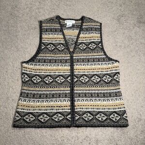 Vtg Robert Scott Women's Lambswool Knit Zip Up Sweater Vest Sz M Gray Tan